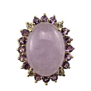 14K YG Jade, Amethyst & Diamond Ring Size 8 JAGi Certified #15762